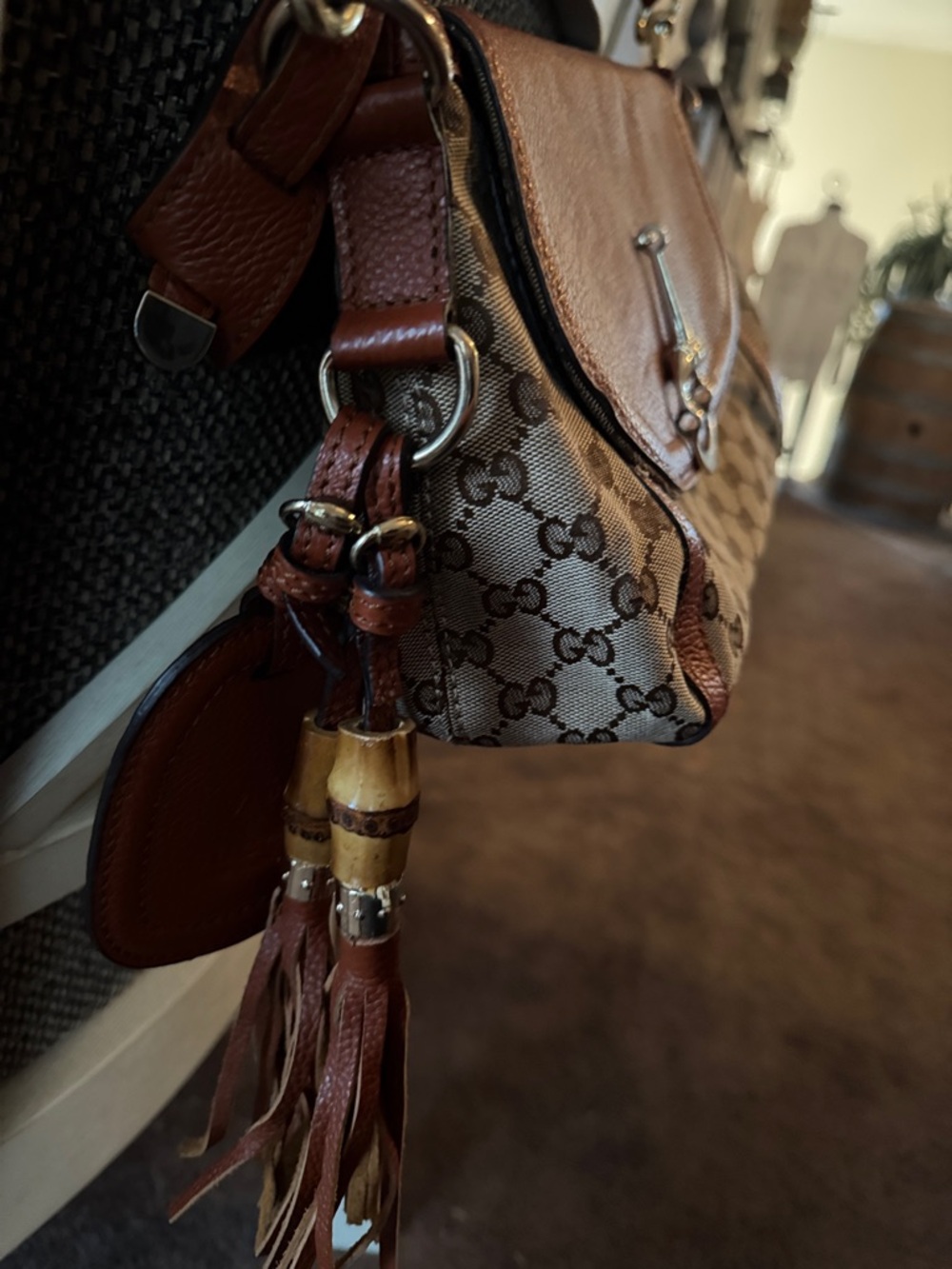 Gucci Tan-Brown GG Canvas Crossbody with Tassel Detail - Picture 2 of 14
